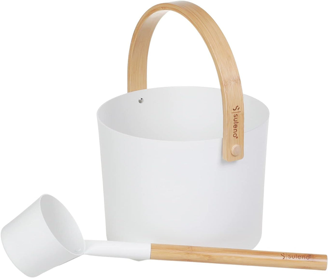 SULENO - Sauna Set KJELL 2 | 9-teilig - Saunakübel, Saunakelle, Klimamesser 2in1, Sanduhr, Saunadüft