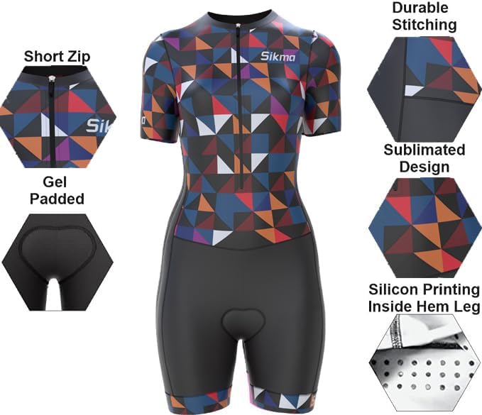 Ladies Cycling Skinsuit Women Padded One Piece Trisuit Bike Top Short Sublimated Design bib Short M