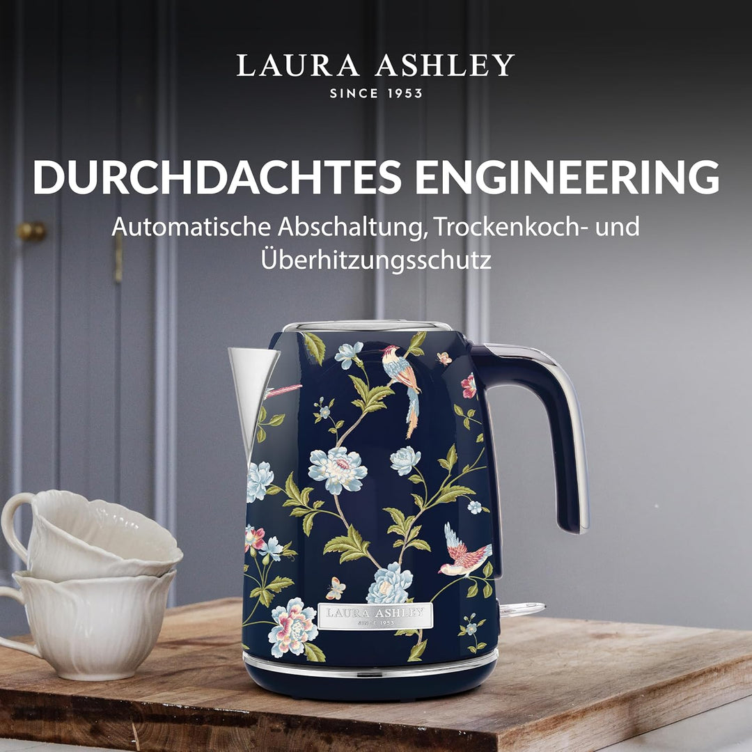 Laura Ashley Elveden Navy Kabelloser Elektrischer Wasserkocher von VQ. Edelstahl-Wasserkocher 1.7 Li
