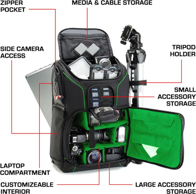 USA Gear DSLR Kamerarucksack, Foto Rucksack Anti-Shock Kameratasche mit 43,18 cm Laptop-Tasche, Wass