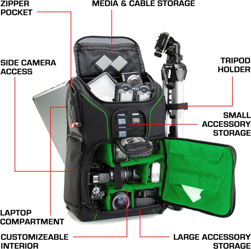 USA Gear DSLR Kamerarucksack, Foto Rucksack Anti-Shock Kameratasche mit 43,18 cm Laptop-Tasche, Wass