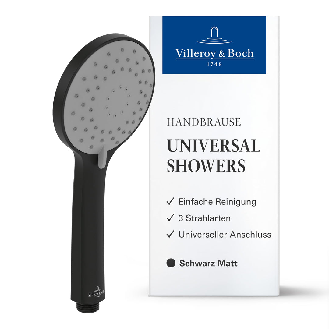 Villeroy & Boch Universal Showers Duschkopf, Handbrause mit 3 Strahlarten & EasyClean, Wassersparend