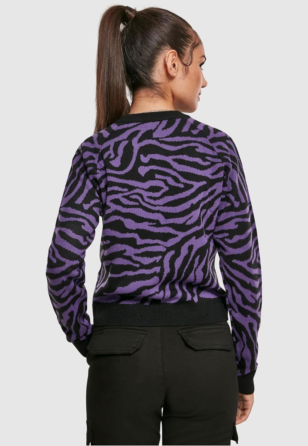 Urban Classics Damen Ladies Short Tiger Sweater Pullover, Mehrfarbig (Blk/Pur 00040), Small (Herstel