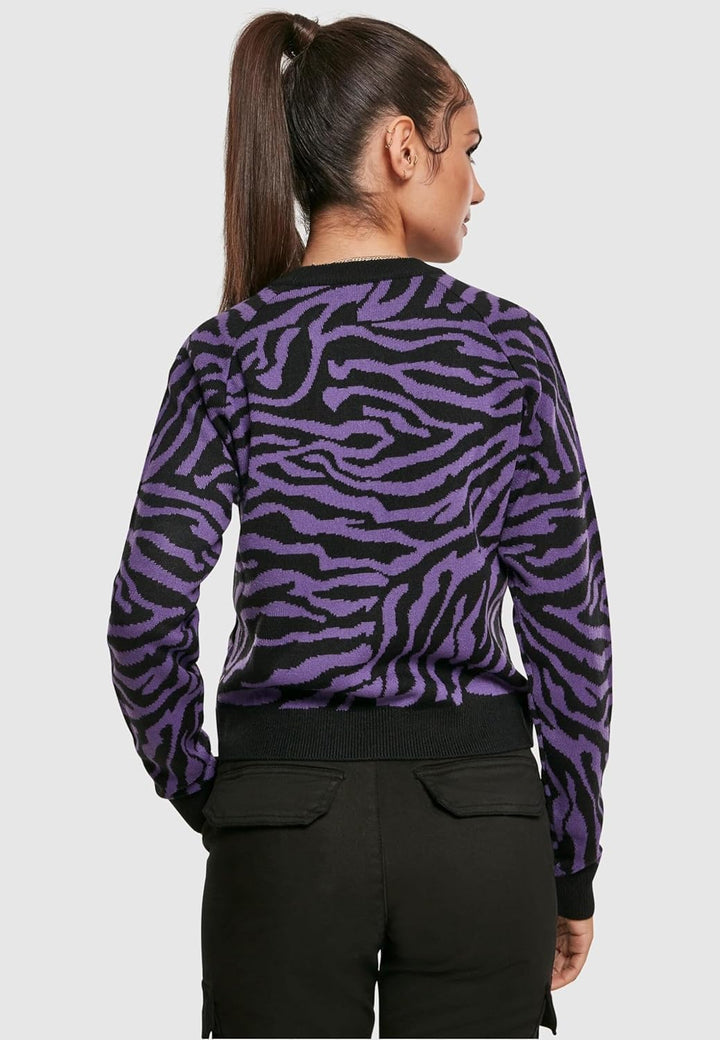 Urban Classics Damen Ladies Short Tiger Sweater Pullover, Mehrfarbig (Blk/Pur 00040), Small (Herstel