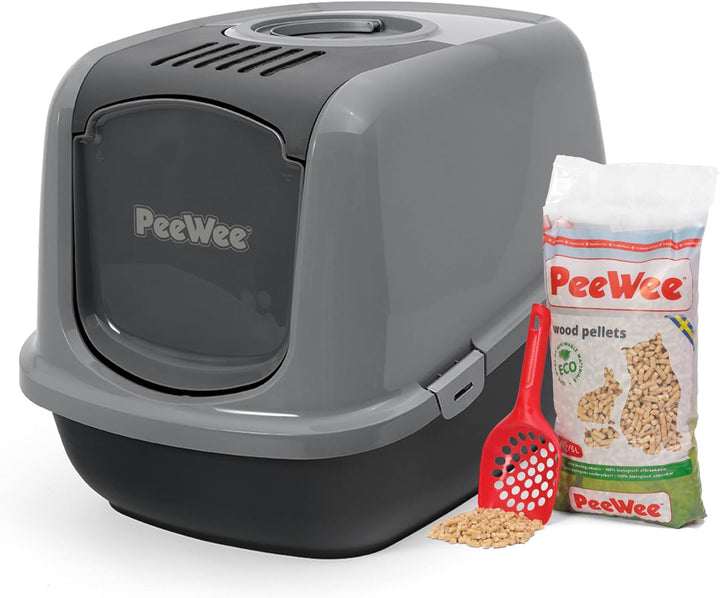 PeeWee Katzentoilette XXL EcoDome Katzenklo mit Haube Katzen WC geschlossen inkl. 3kg Streu Holzpell