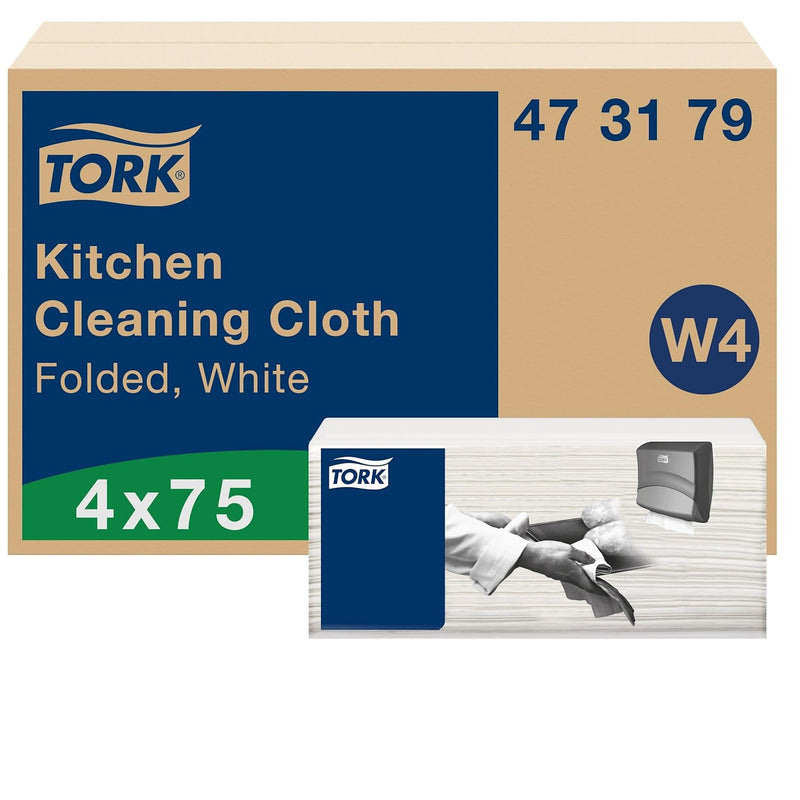 Tork Küchen Reinigungstücher Weiss W4, extrem saugfähig, 4 × 75 Tücher, 473179