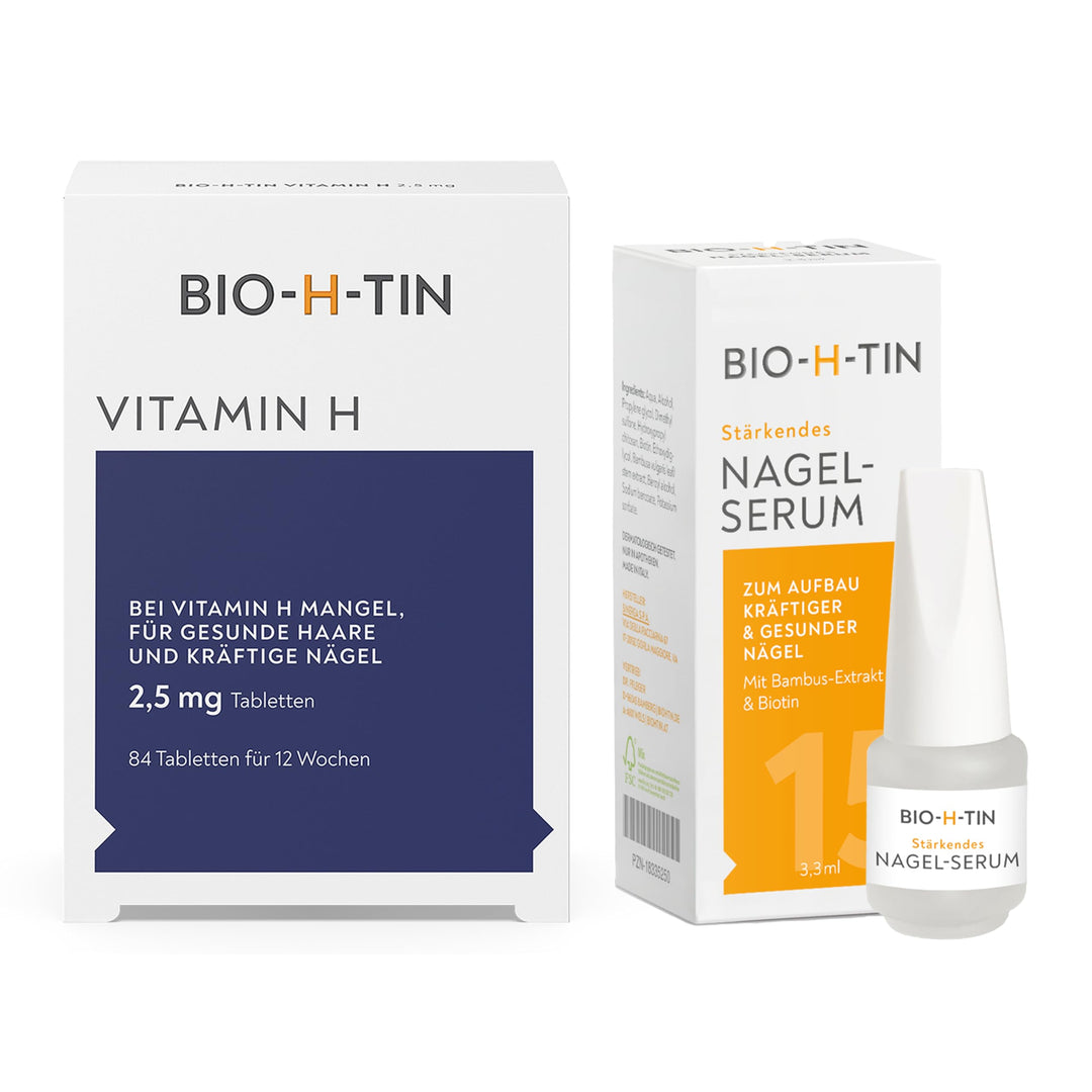 BIO-H-TIN stärkendes Nagel-Serum (3,3 ml) & Vitamin H 2,5mg 84 Tabl. - Zum Aufbau kräftiger & gesund