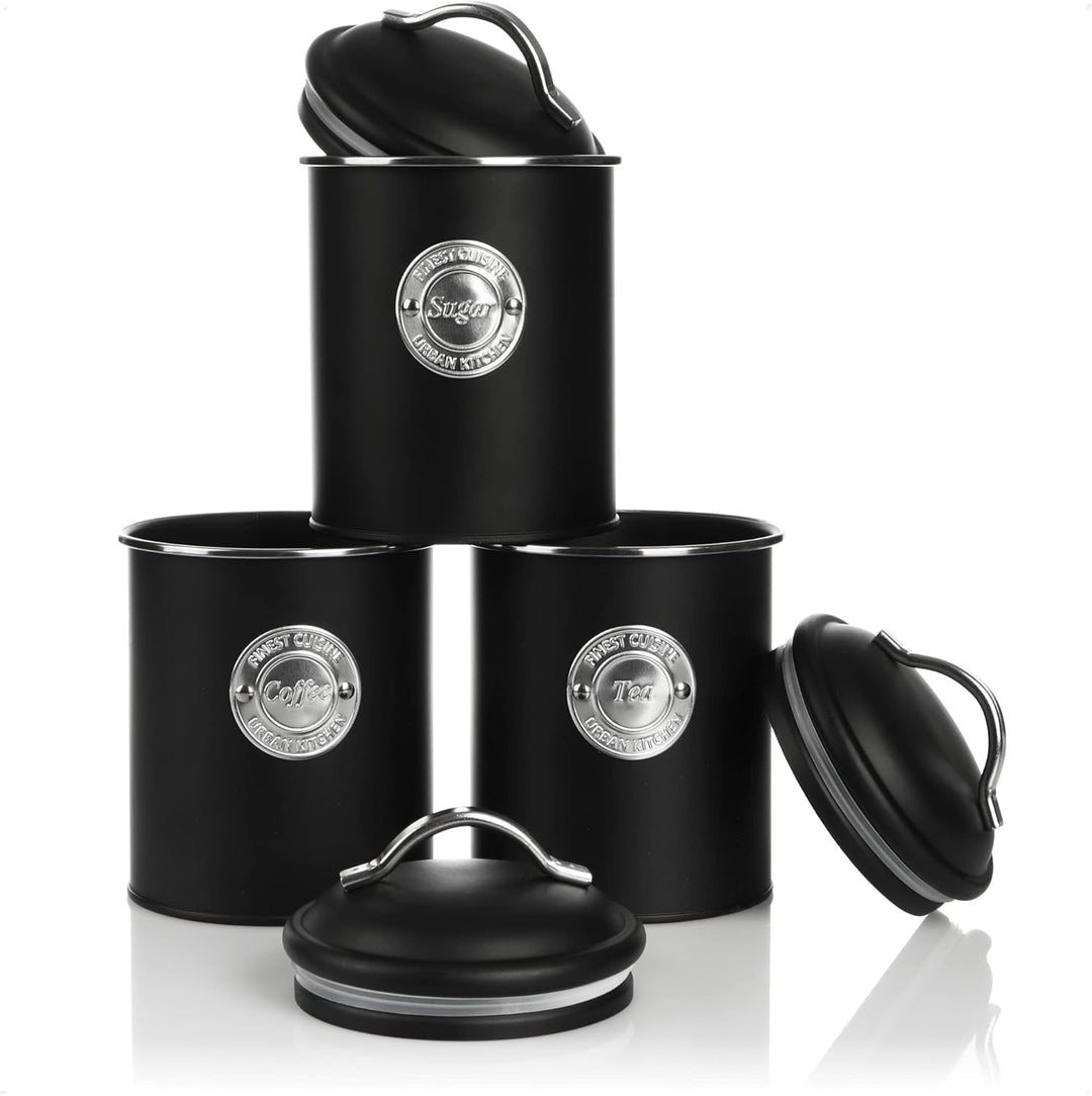 com-four® 3x Kaffeedose - Dekorative Vorratsdosen in 3 Designs - Aufbewahrungsbehälter mit Deckel fü