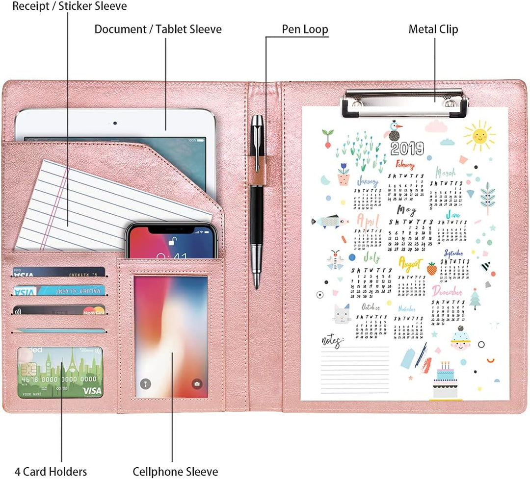 Padfolio/Resume-Portfolio-Ordner, glitzernd, rosa für Damen, WAVEYU niedliches rosa Padfolio-Einband