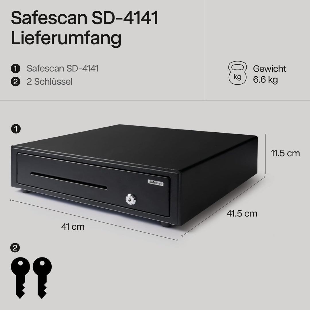 Safescan SD-4141 Standard-Duty Kassenschublade mit 4 Fächern für Banknoten und 8 für Münzen - Kassen