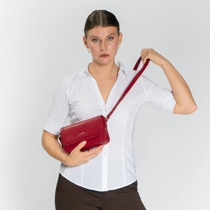 Lazarotti Bologna Leder Umhängetasche Damen | verstellbarer Schulterriemen | mittelgrosse Crossbody