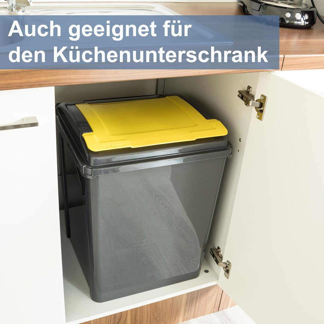 Mülltonne 3x 25 Liter Schwarz-Gelb-Grün-Blau, Mülleimer Küche, Mülleimer 3 Fächer, Mülltrennsystem 3
