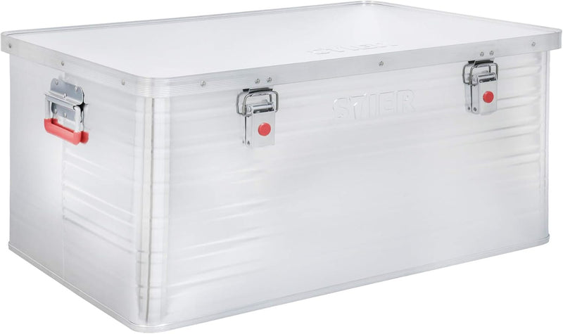 STIER Alubox, Aluminiumbox 135L, Staub- und spritzwasserresistent mit Gummidichtung und 2 Klapphandg