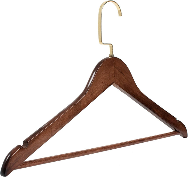 RSR-Hangers 10 Stück Kleiderbügel Holz Braun Holzkleiderbügel mit Hosensteg 44,5 cm | 360° drehbarer