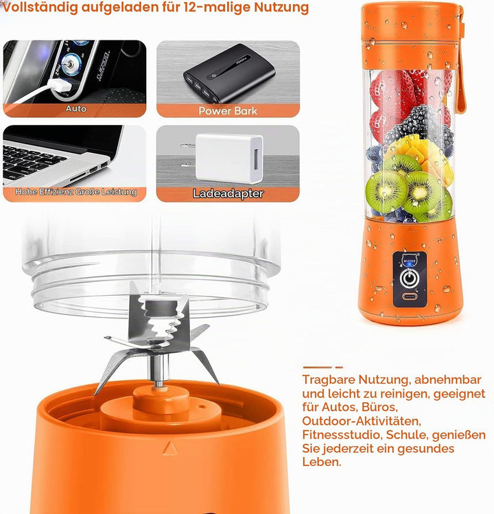 Miaoke tragbarer Mixer, persönlicher Mini-Saftmixer mit sechs Klingen in 3D, über USB aufladbar, Ent