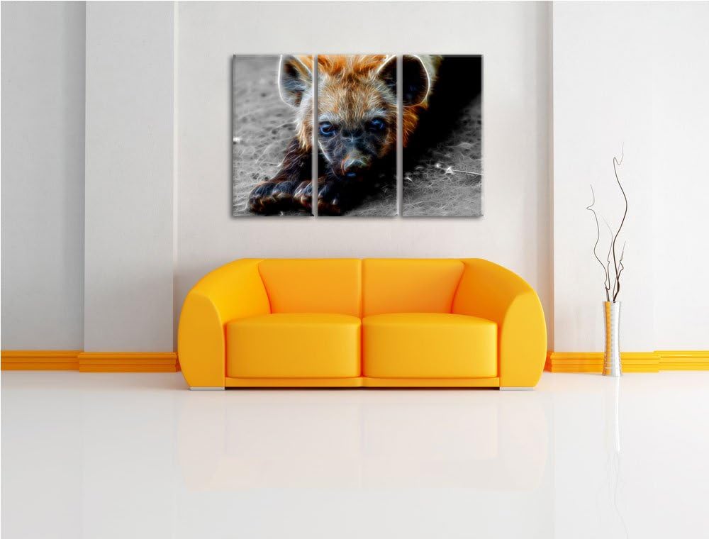 niedliche kleine Hyäne schwarz/weiss Deluxe 3-Teiler Leinwandbild 120x80 Bild auf Leinwand, XXL ries