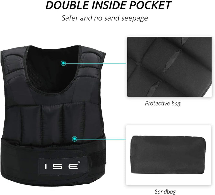 ISE Gewichtsweste Verstellbar von 5 kg 10 kg 15 kg 20 kg 25 kg 30 kg Gewicht Warnwesten für Gewicht
