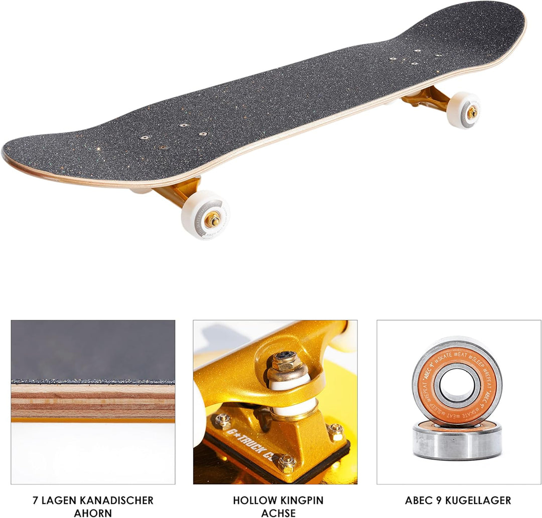 BTFL Komplettboard 8.125" mit ABEC 9 Kugellagern für Anfänger & Fortgeschrittene, Skateboard für Kin