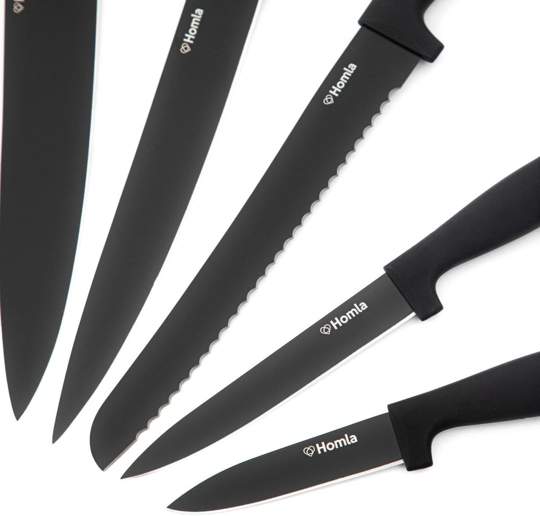 HOMLA Coxa Messerset von 6 - Klinge aus Rostfreiem Stahl - 6 Messer und Aufbewahrungsblock - Ergonom