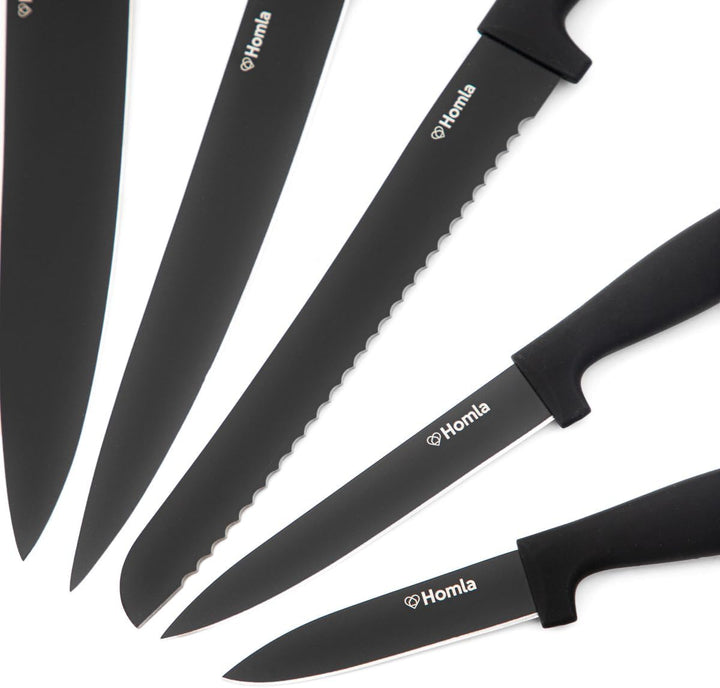 HOMLA Coxa Messerset von 6 - Klinge aus Rostfreiem Stahl - 6 Messer und Aufbewahrungsblock - Ergonom