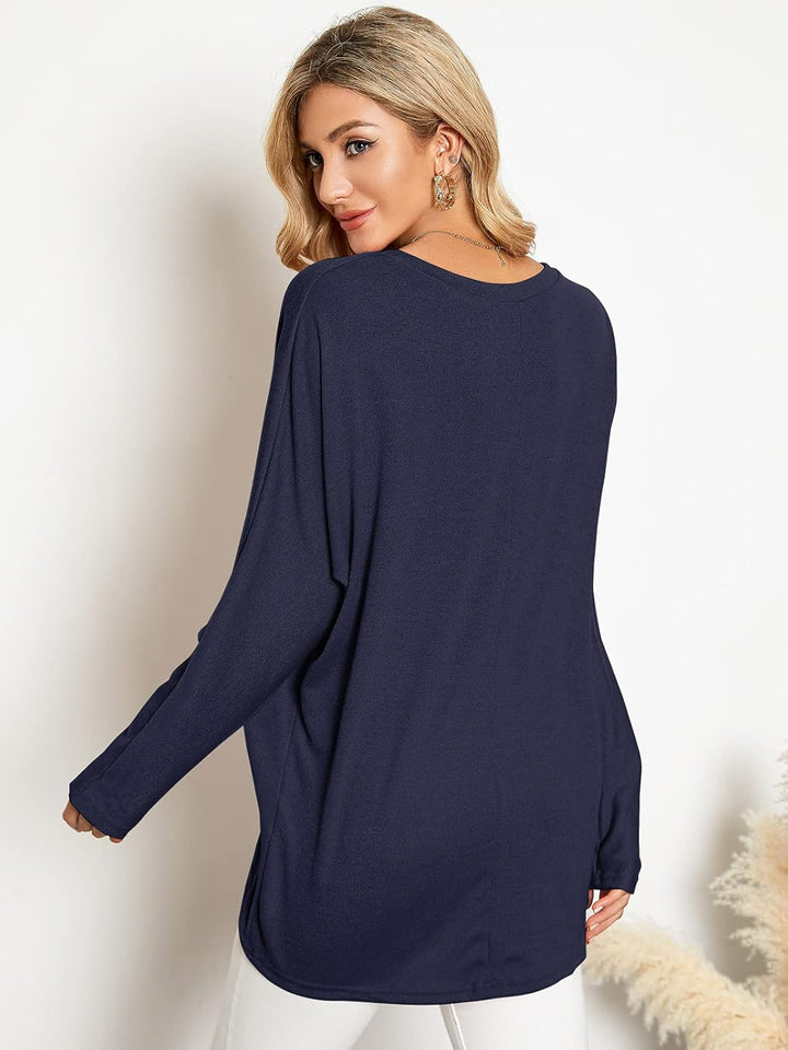ZANZEA Damen Lose Asymmetrisch Jumper Sweatshirt Pullover Bluse Oberteile Oversize Tops, Marine