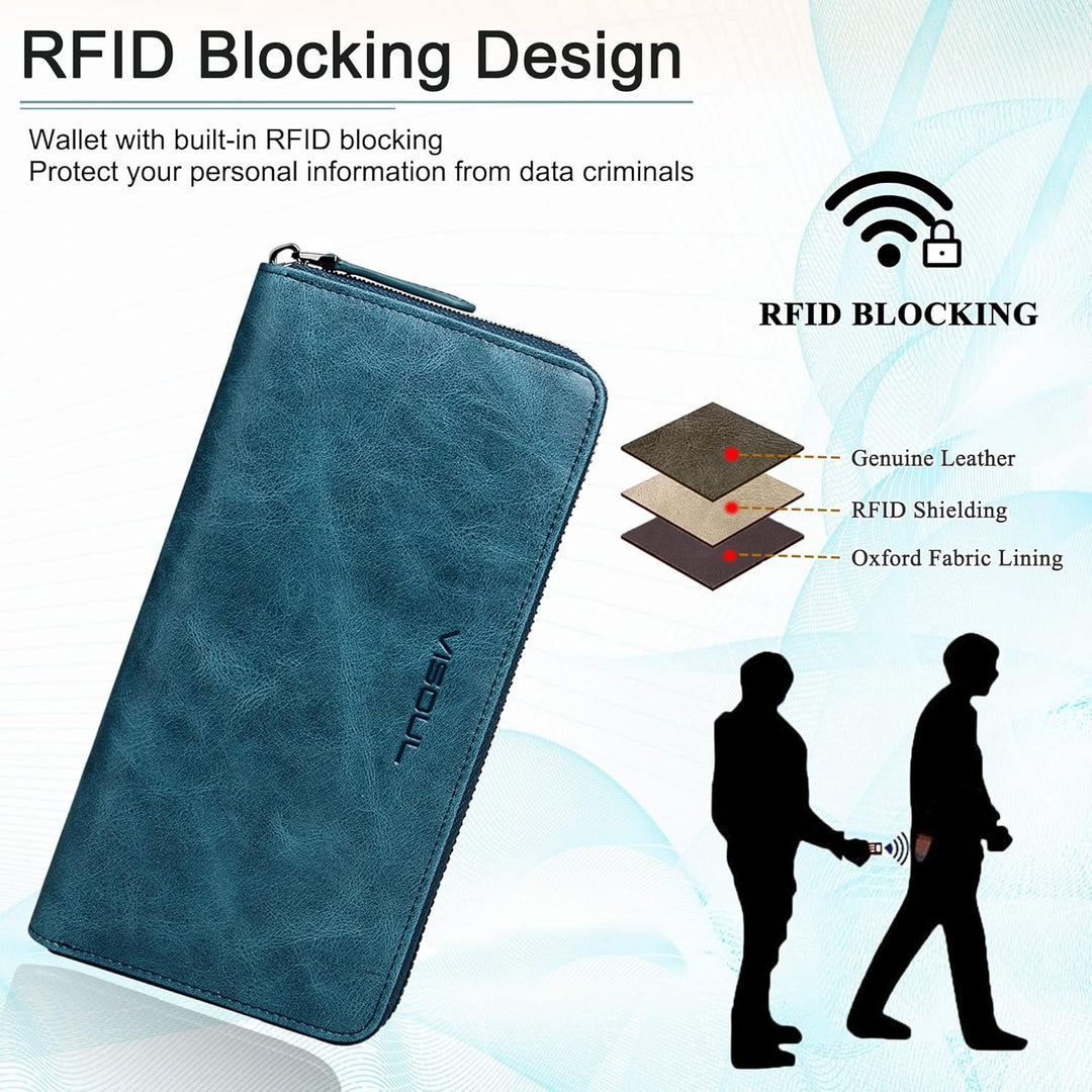 VISOUL Premium Brieftasche Echtleder/Italienisches Leder mit RFID-Schutz, XL Geldbörse für Herren Bl
