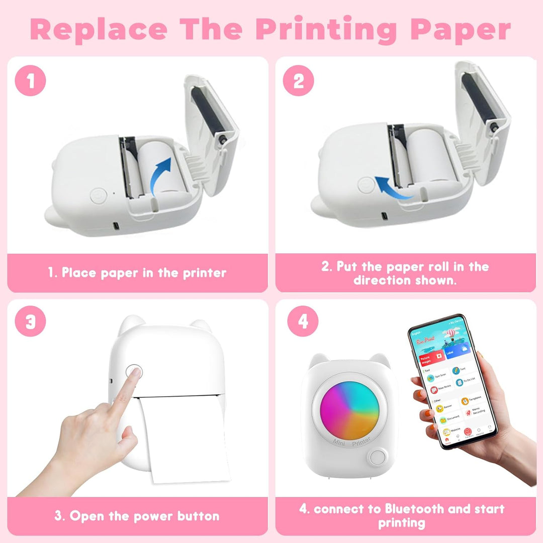 ZZXLOPEZ Mini Drucker, Tragbarer Mini Fotodrucker Thermodrucker Smartphone Taschendrucker, Wireless