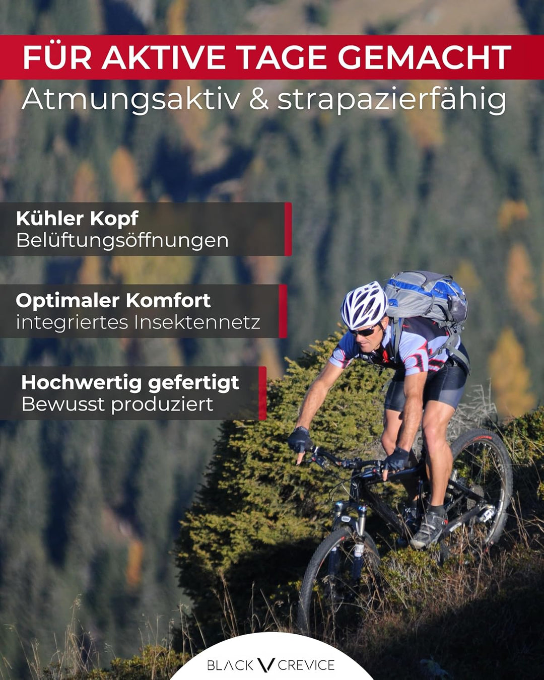 Black Crevice Fahrradhelm Erwachsene I Fahrradhelm I Fahrradhelm Herren &amp; Damen I MTB-Helm I Radhelm