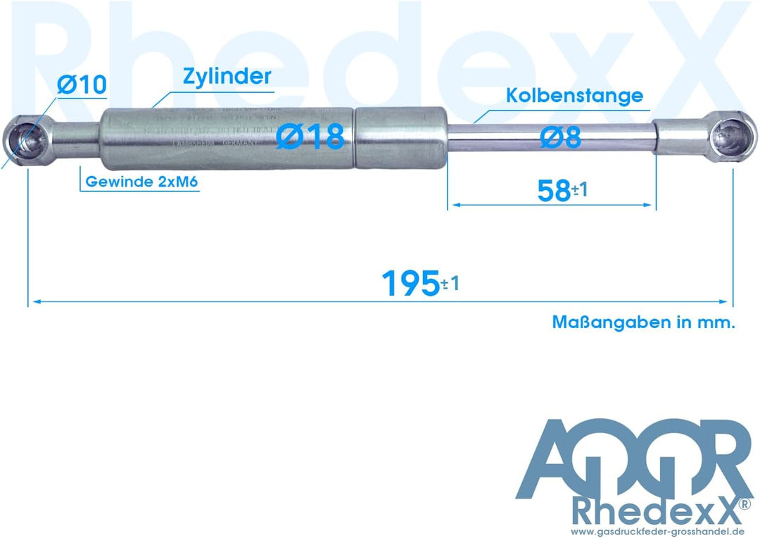 2x RhedexX® Gasdruckfeder Ersatz für KESSEBÖHMER LIFT-O-MAT 195mm 380N Edelstahl V4A 316L (380 N - E