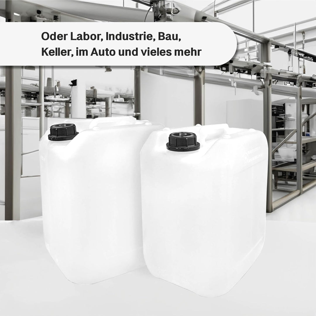 plasteo® 2x 10 Liter Getränke- Wasserkanister Natur mit 1x Hahn und 2x Schraubdeckel | BPA Frei | Le