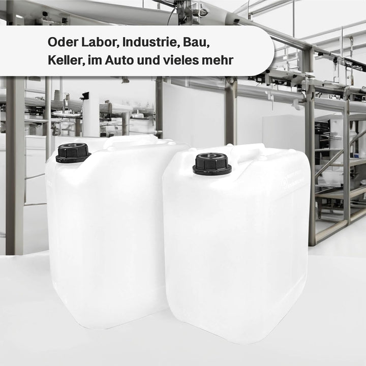 plasteo® 2x 10 Liter Getränke- Wasserkanister Natur mit 1x Hahn und 2x Schraubdeckel | BPA Frei | Le