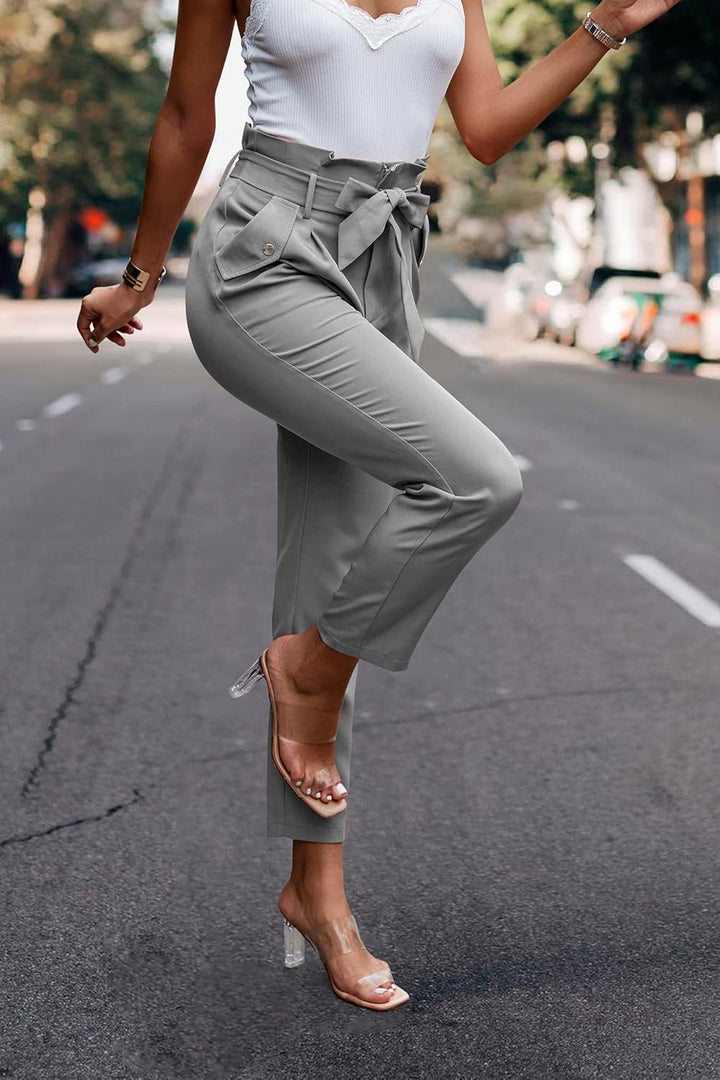 ONAYEYO Damen Casual High Waist Hose Einfarbig Elegant Lang Hosen Elastische Taille Carpi Hose mit B