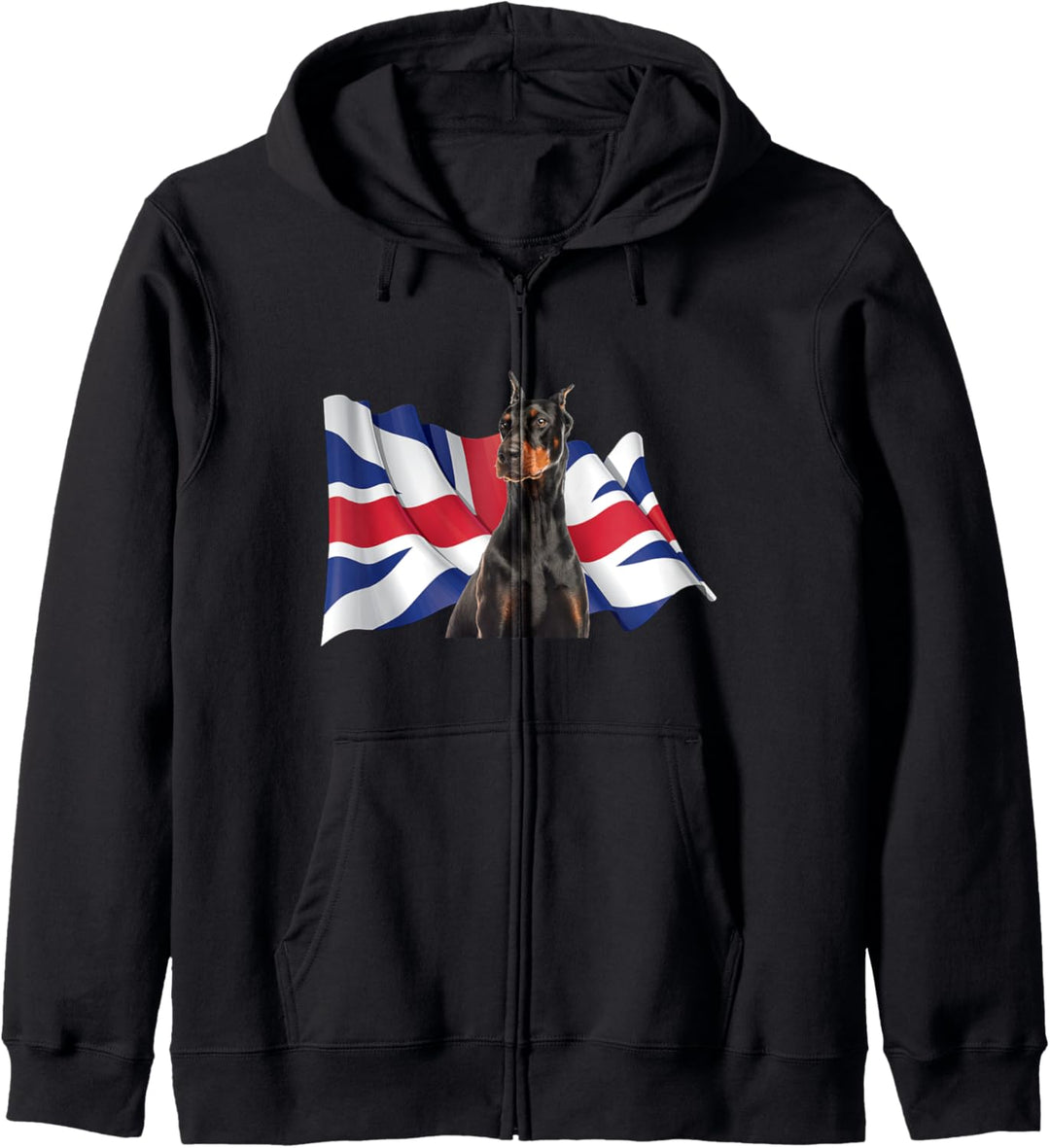 Union Jack Flag Dog Doberman Pinscher Kapuzenjacke