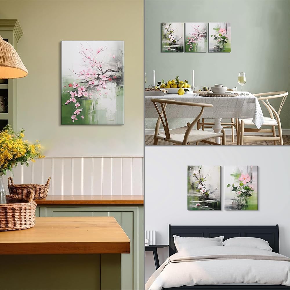 Piy Painting Blume Leinwand Wandkunst, Grünes Wandbilder, Frühling Leinwandbild, Leicht Zu Hängen Fü