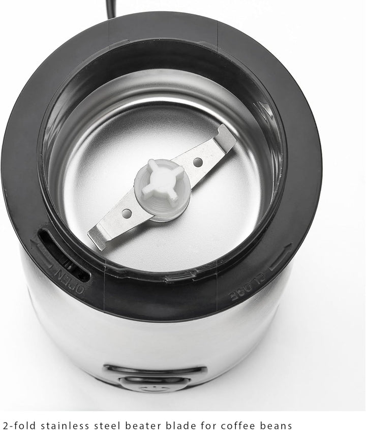 PC-KSW 1093 Kaffeemühle mit Schlagwerk, Edelstahlgehäuse, Sicherheitsschaltung, Edelstahldeckel mit