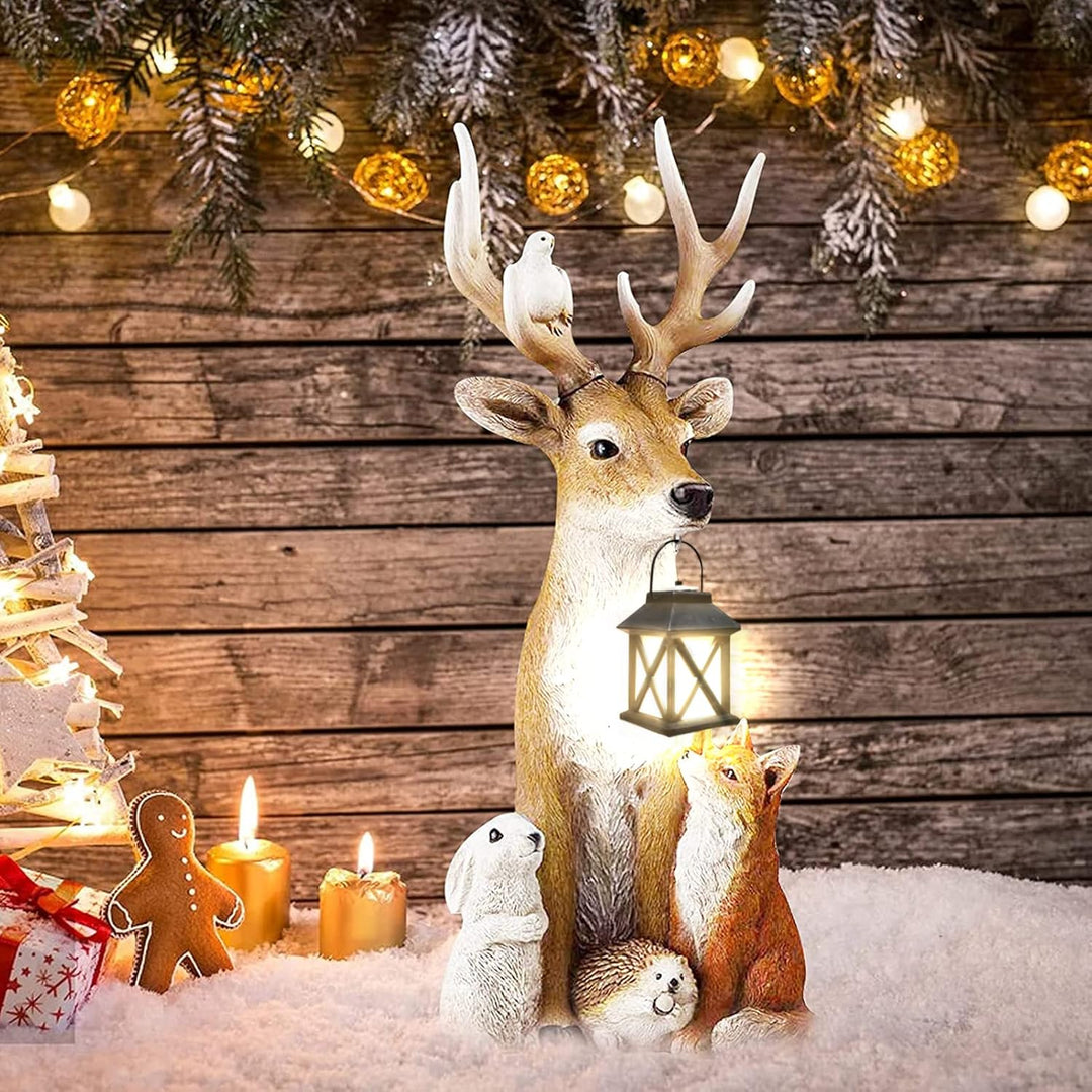 FUFRE Weihnachtsdeko Hirsch Mit LED Laterne, Herbstdeko Draussen -weihnachtsdeko Aussen, Gartendeko