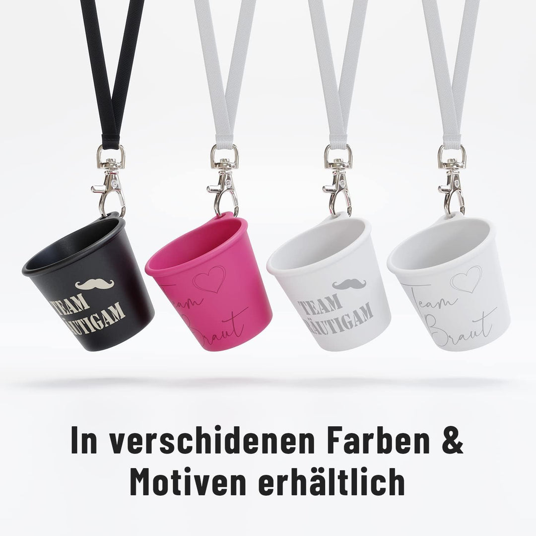 SoPro 6x Schnapsbecher zum Umhängen 4 cl wiederverwendbar - Schnapsgläser JGA 40 ml schwarz - Schnap