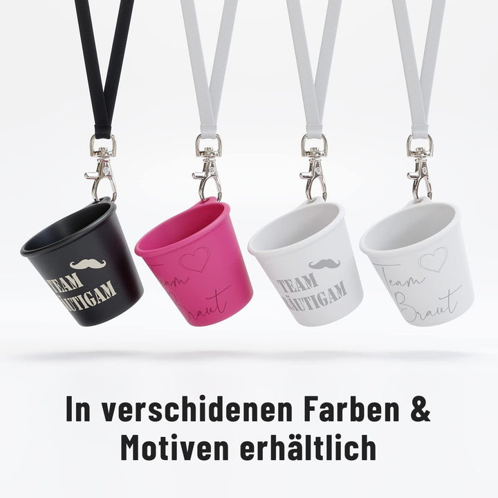 SoPro 6x Schnapsbecher zum Umhängen 4 cl wiederverwendbar - Schnapsgläser JGA 40 ml schwarz - Schnap