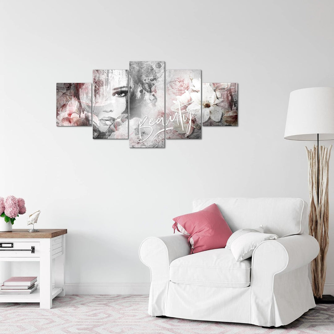 Runa Art Wandbilder Blumen Vintage 5 Teilig Bild auf Vlies Leinwand Deko Wohnzimmer Frau Bunt 039352