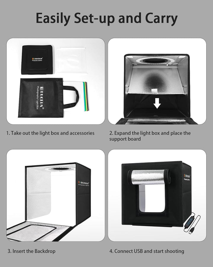 DUCLUS Fotobox, 25x25 cm Fotostudio Set für Produktfotografie, Faltbare Mini Lichtbox mit 96 LEDs, 6