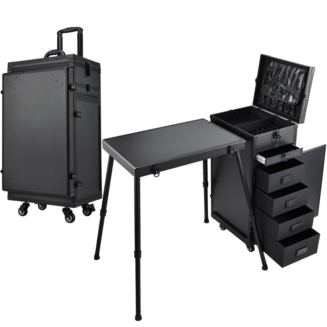 Kosmetik Trolley mit Tisch und 5 Schubladen Professioneller Nagelkoffer mit Rollen Kosmetikkoffer Ma