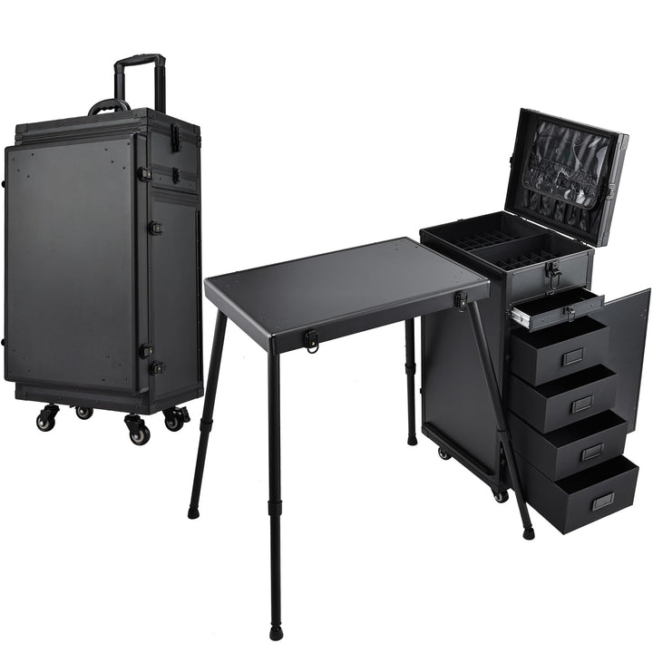 Kosmetik Trolley mit Tisch und 5 Schubladen Professioneller Nagelkoffer mit Rollen Kosmetikkoffer Ma