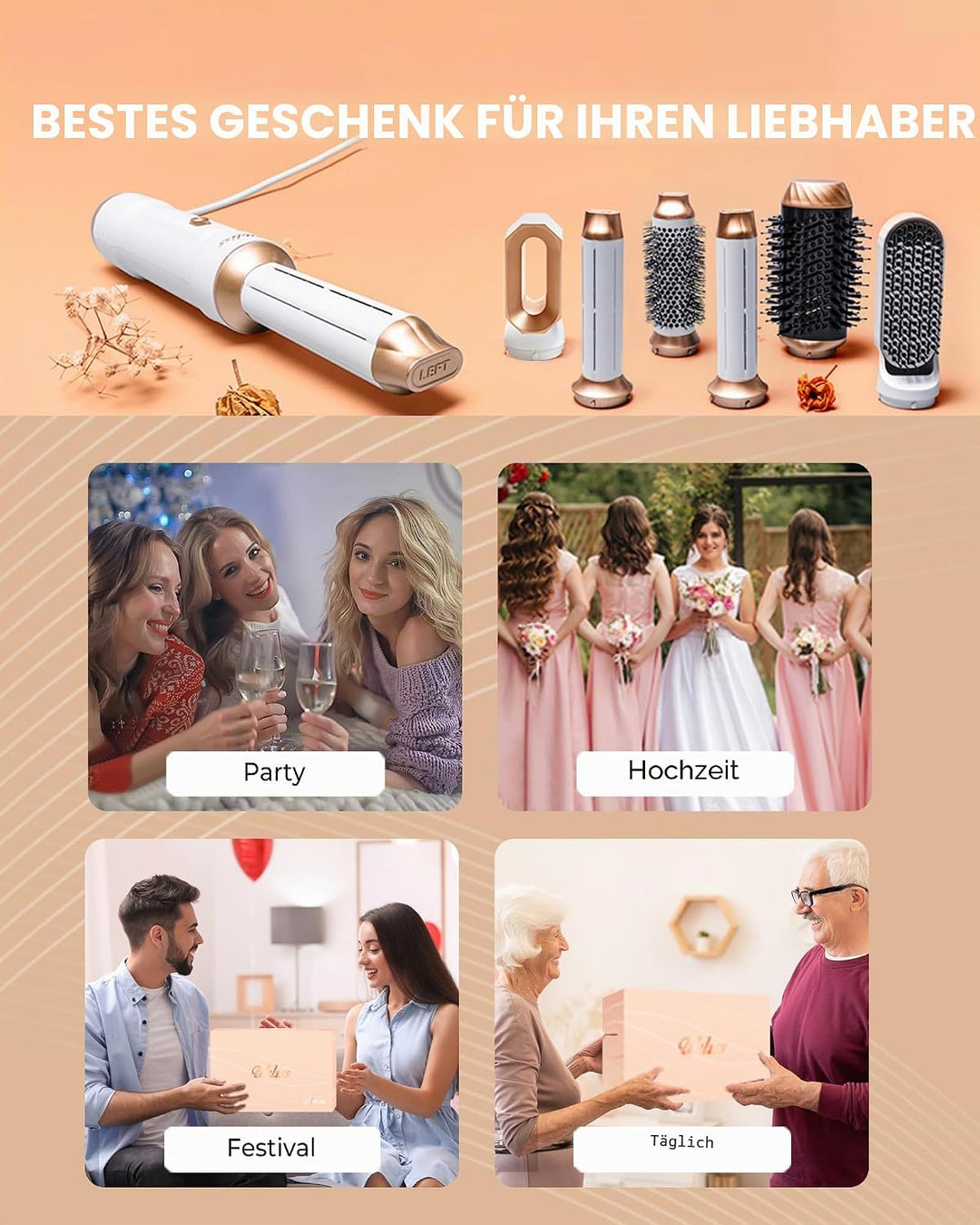 Airstyler 6 in 1, UKLISS Haartrockner Pro &amp; Haarstyler mit Hair Dryer, Automatisch Wrap Lockenstab,