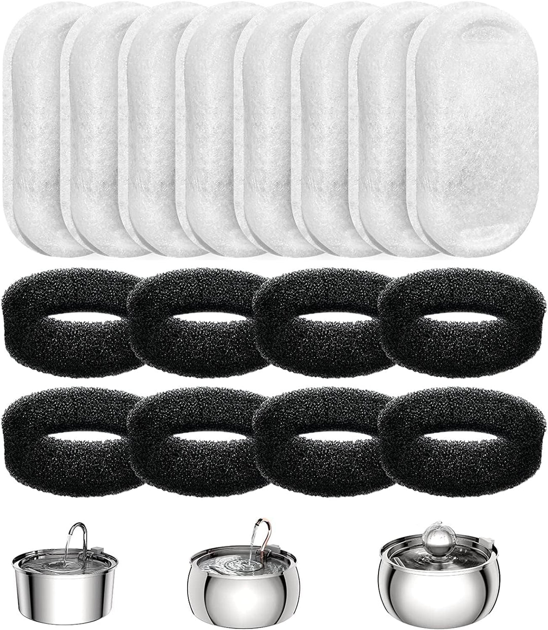 TOMXCUTE Ersatzfilter für Katzenbrunnen 8 Stück Kohlefilter und 8 Stück Schaumfilter 8 Kohlefilter+
