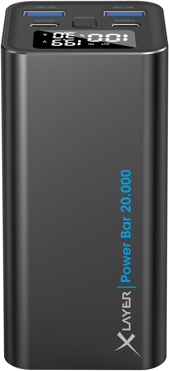 XLayer Power Bank Bar 20.000 mAh 65W Core Power Akku, externes Ladegerät für Laptop, PC iPhone, iPad