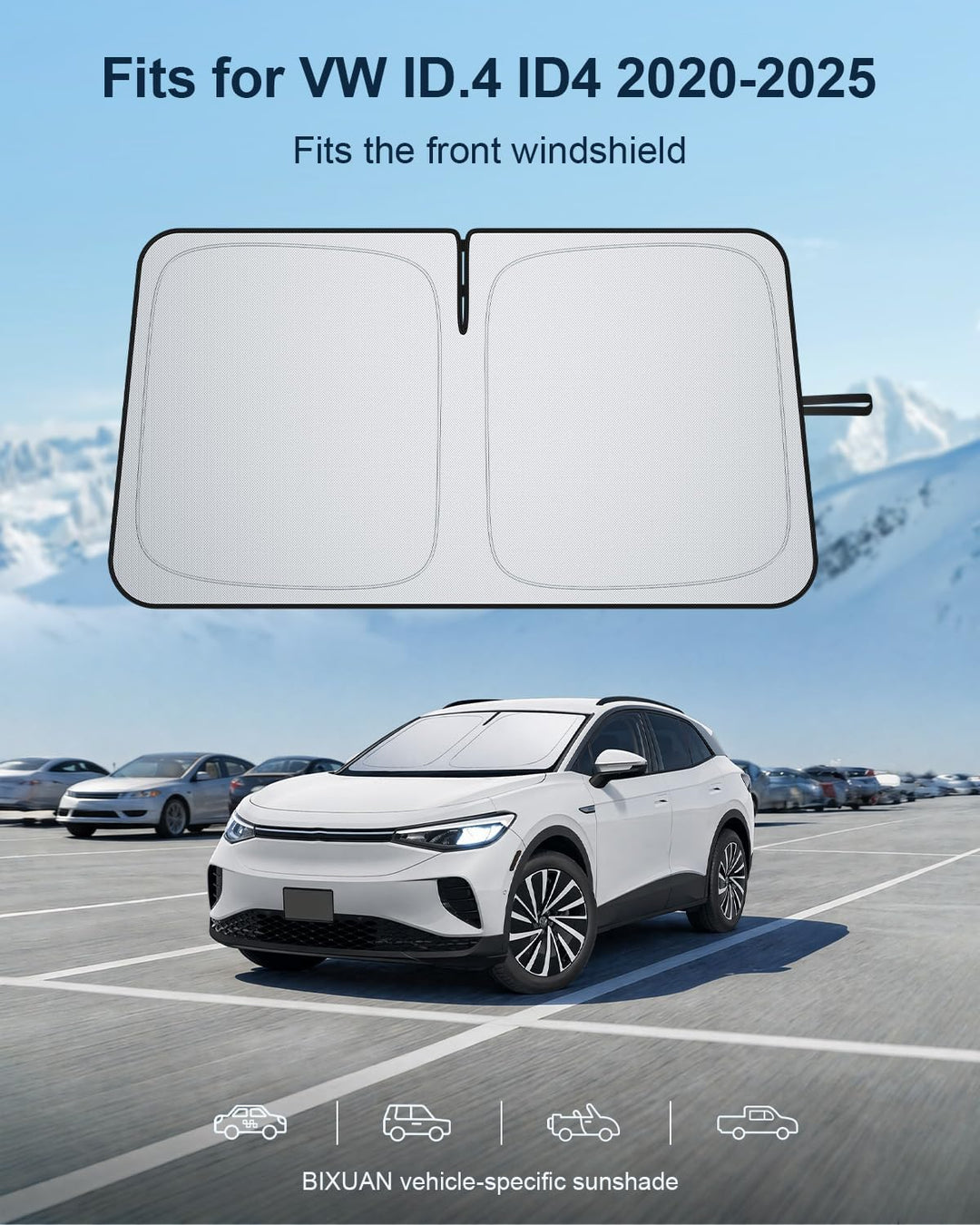 BIXUAN Frontscheiben-Sonnenschutz kompatibel mit VW ID.4 ID4 2020-2024 2025 Auto Sonnenschutz Abdeck