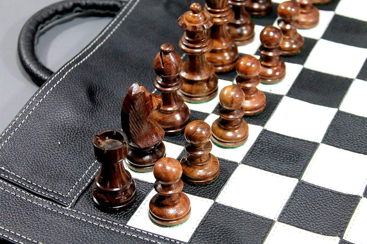 Stonkraft 19" x 15" Schachbrett Grösse 12" x 12" echtes aufrollbares Leder-Schachspiel mit Schachfig