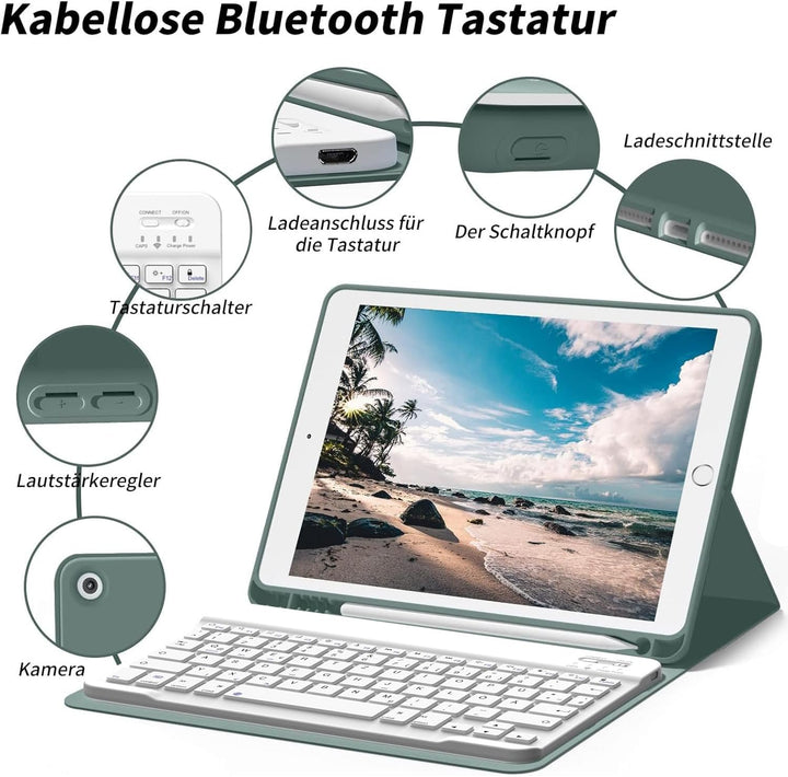 ZOYU Hülle mit Tastatur für iPad 9. Generation 2021/iPad 8. Generation 2020/iPad 7. Generation 2019,