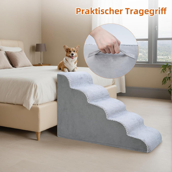 KSIIA Hundetreppe 5 Stufen, 57.5cm Hoch Haustiertreppe Hundetreppe für Kleine Hunde, Katzentreppe Hu