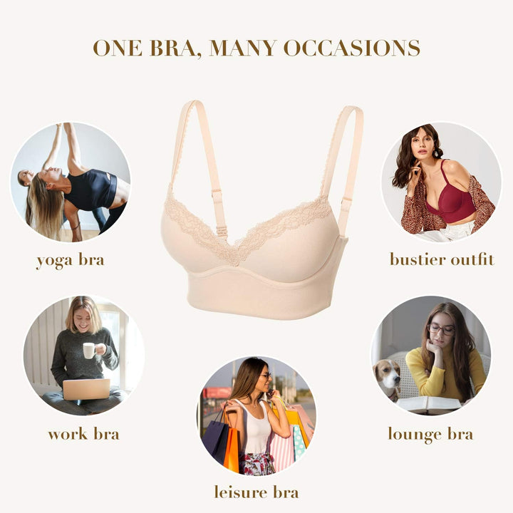 DOBREVA Push Up BH Damen ohne Bügel Soft Gepolstert Bügelloser Bralette mit Spitze 85A Beige, 85A Be